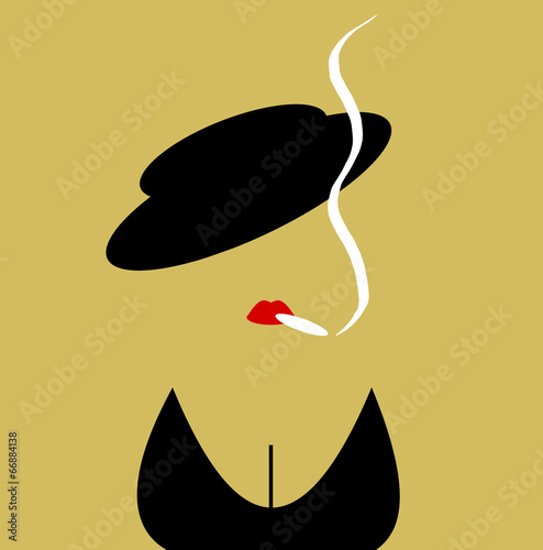 woman wearing fashion hat and smoking