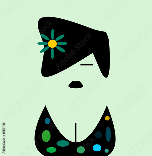 woman with flower in hair and polka dot bikini