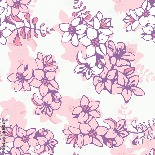 Seamless floral pattern of pink flowers