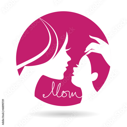 Mother and baby silhouettes icon. Card of Happy Mother's Day
