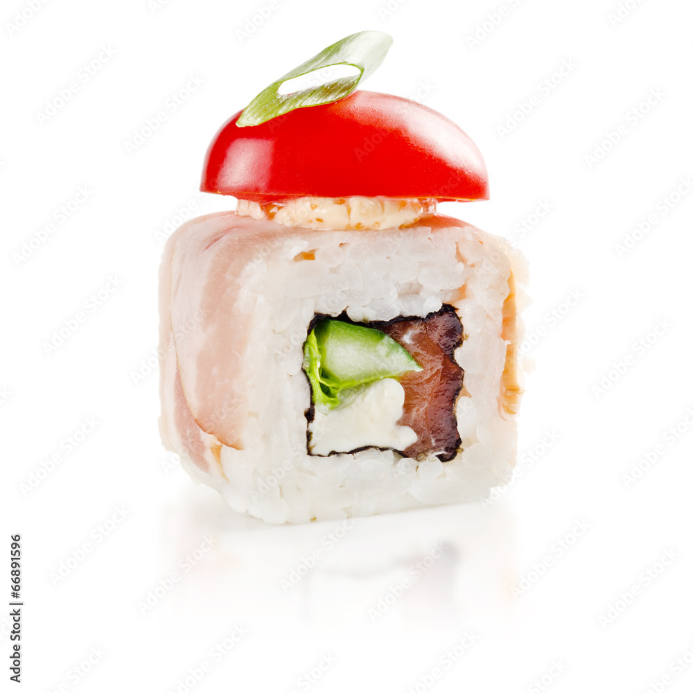 traditional fresh japanese sushi rolls on a white background traditional fresh japanese sushi rolls on a white background