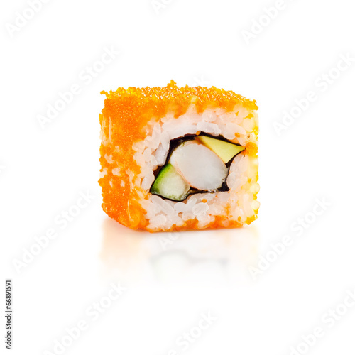 traditional fresh japanese sushi rolls on a white background