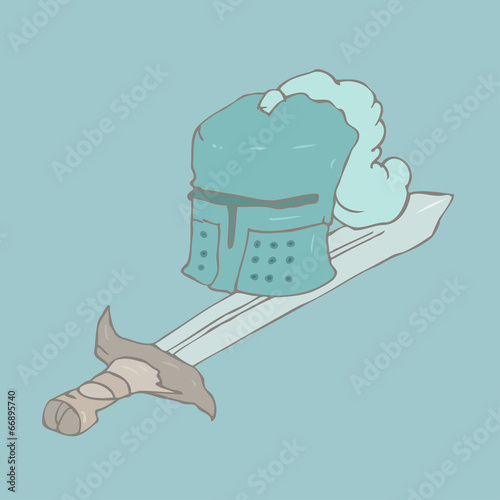 helmet and sword vector illustration, hand drawn
