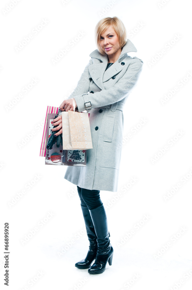 young attractive woman with shopping bags