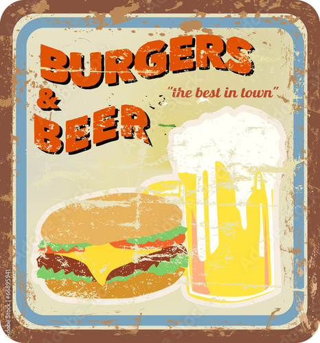 retro diner sign, burgers and beer, vector, free copy space