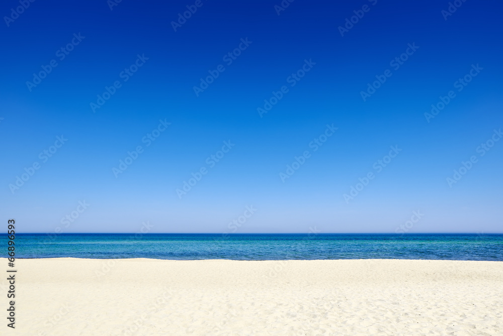 Summer blue sky sea coast sand background copyspace.