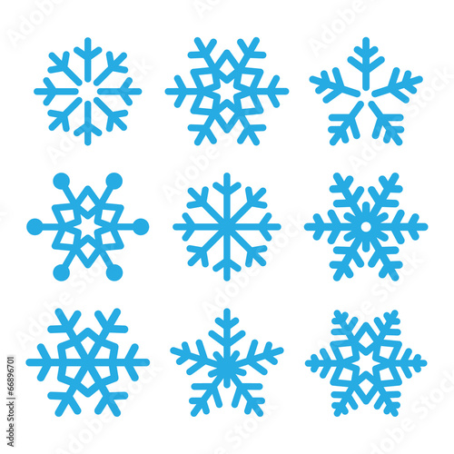 Snowflakes blue vector icons set