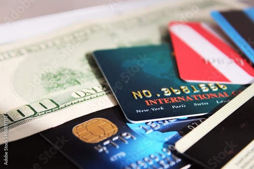 Credit cards and banknote (macro)