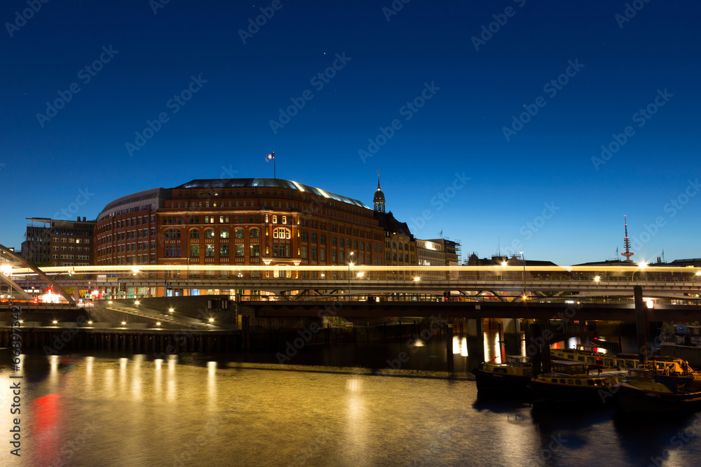 Bridge on the river in the night Hamburg