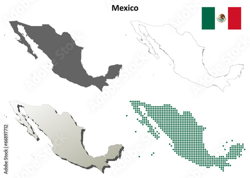 Mexico blank detailed outline map set