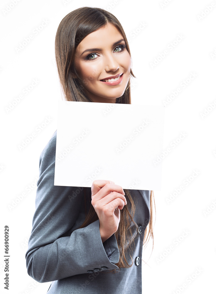 Smile Business woman portrait with blank white board Smile Business woman portrait with blank white board