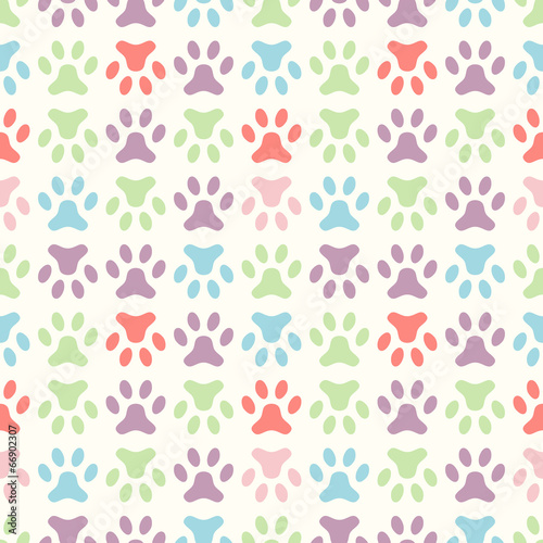 Animal seamless vector pattern of paw footprint. Endless texture