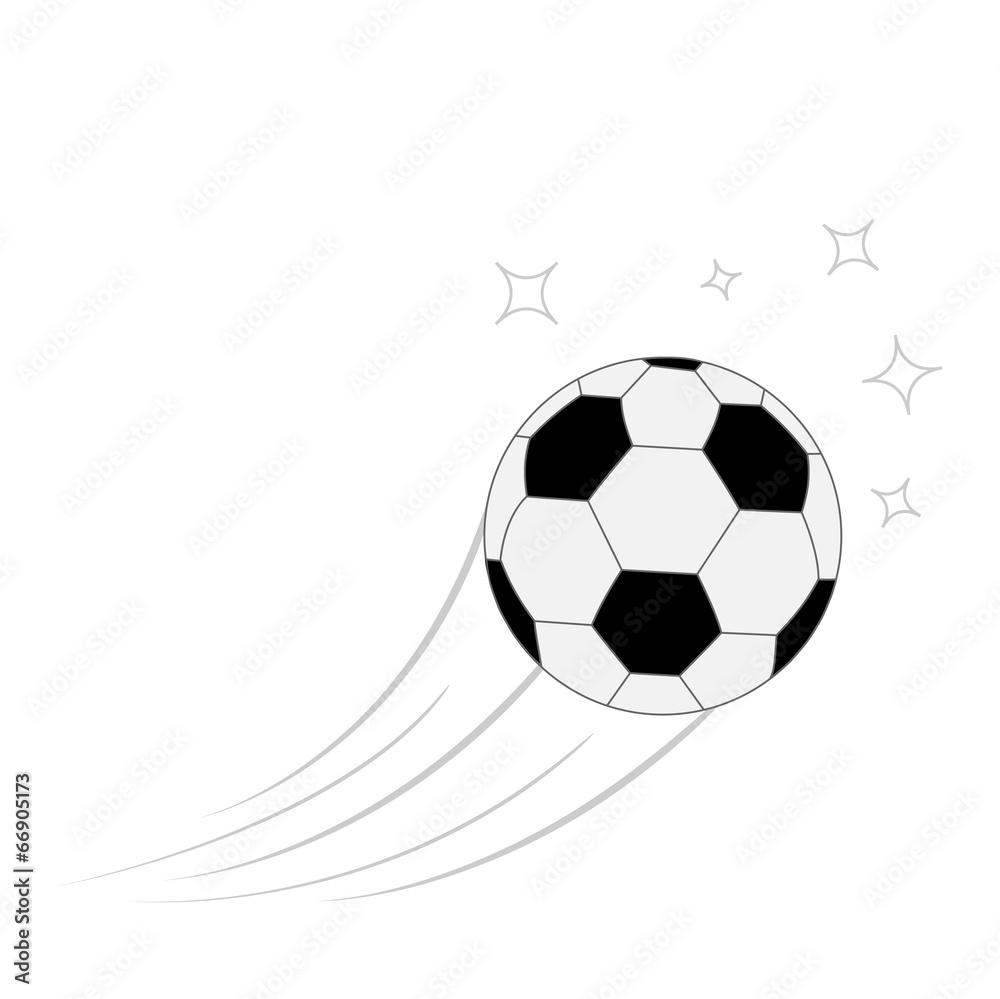 Fototapeta premium Flying football soccer ball with motion trails and stars. Flat 