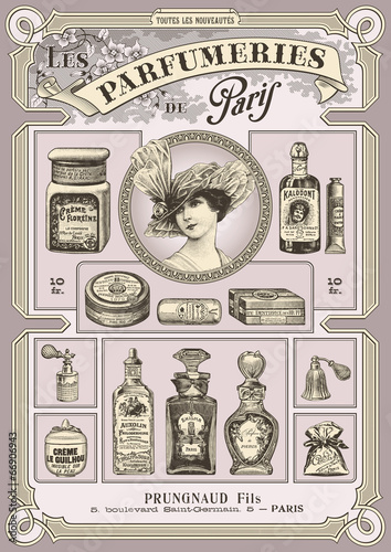 Dekoracja na wymiar  set-of-french-perfume-and-cosmetics-illustrations