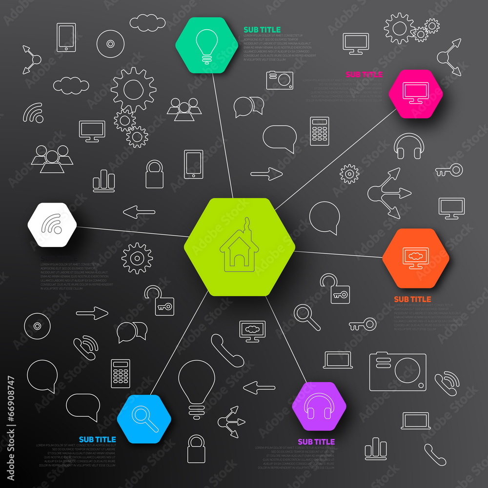 Dark Infographic template with lines and icons - vector illustra