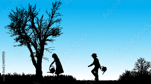 Vector silhouette of children.