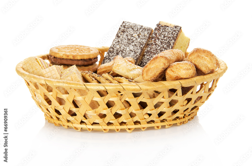 Set of sweet cookies in the wattled basket Set of sweet cookies in the wattled basket