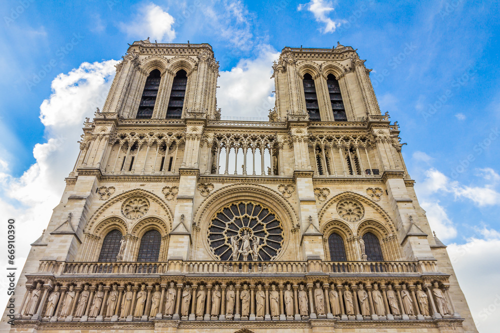 The Cathedral of Notre Dame de Paris facade, France