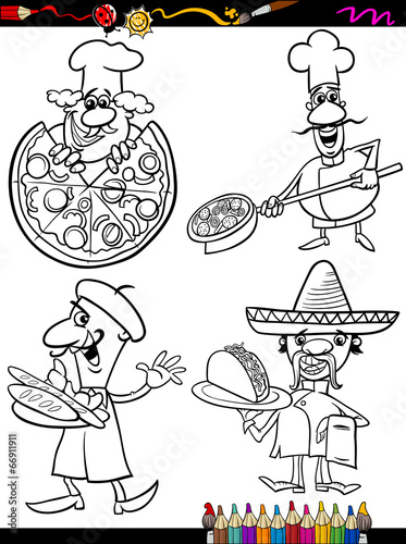 cook chefs set cartoon coloring book