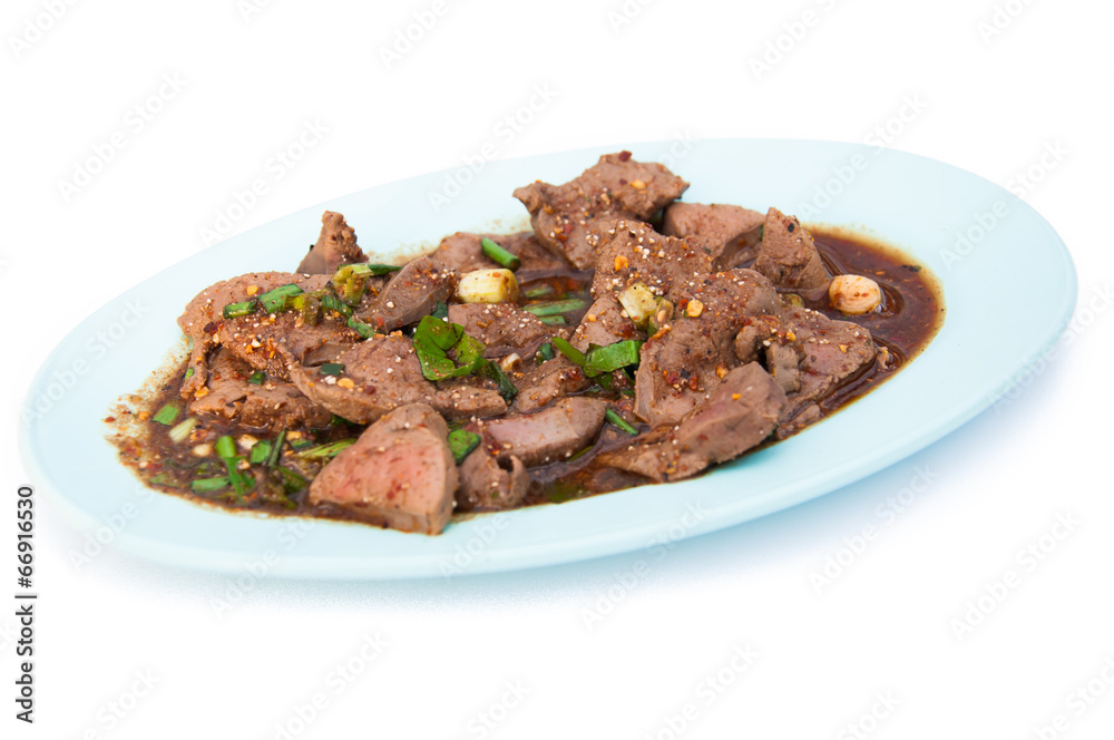 thai sweet liver salad on dish