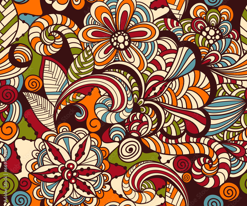 Vector Seamless Doodle Floral Pattern