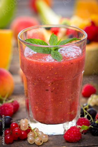 Fresh fruit smoothie in the glass
