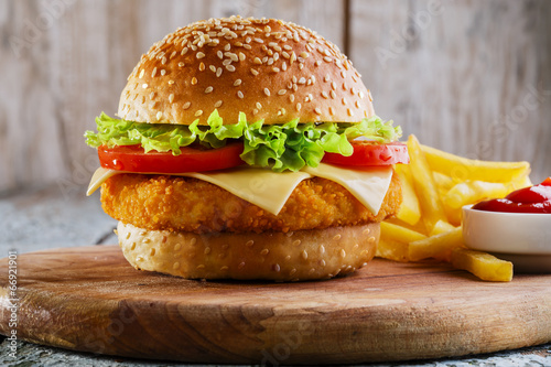 hamburger with cutlet breaded