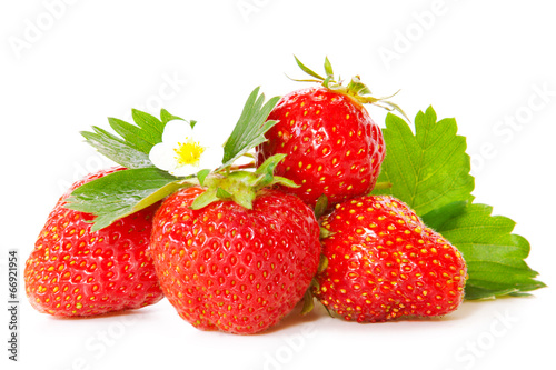 Fresh red strawberries isolated on white. 