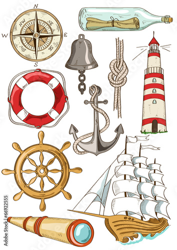 Set of isolated nautical icons