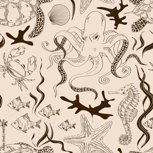 Seamless pattern of sea animals