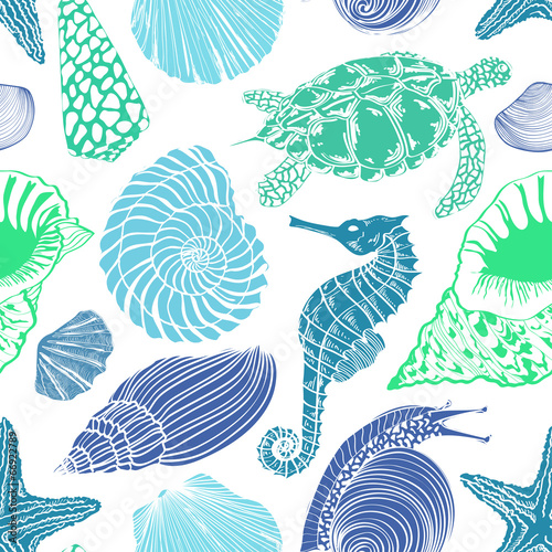 Seamless pattern of sea animals