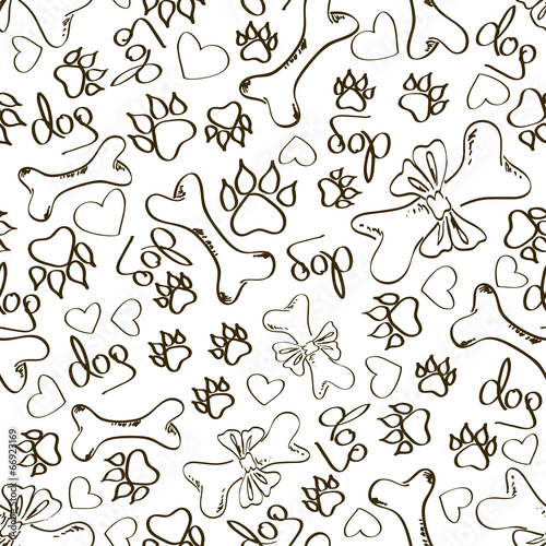 Seamless pattern of dog s paws and bones