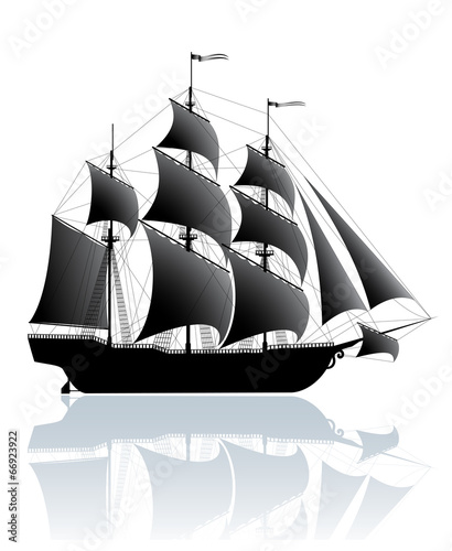 Black ship isolated on white