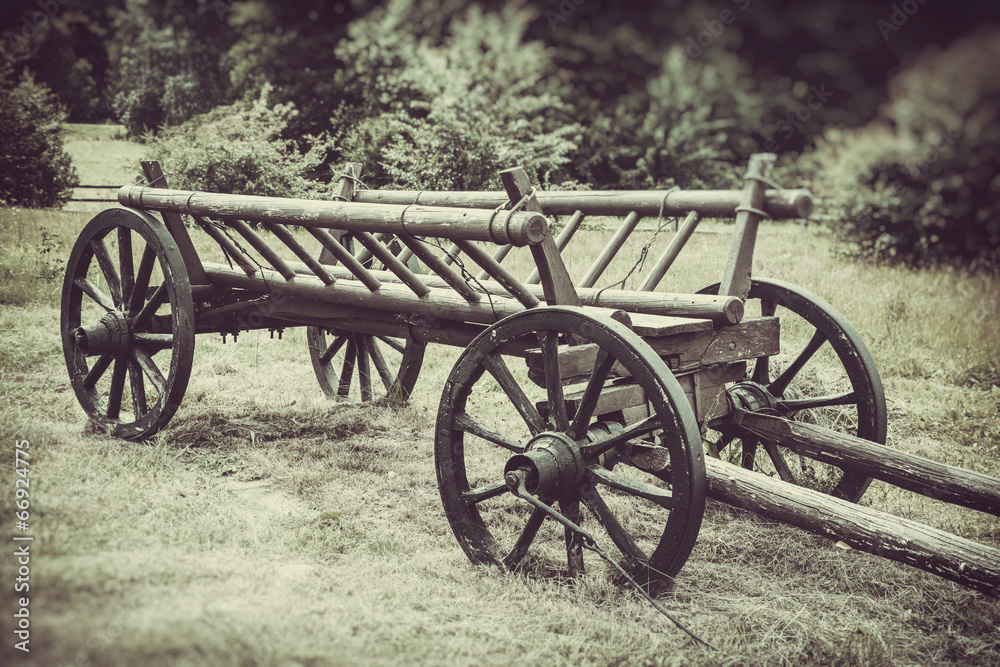 old wooden cart, vintage stylized photo