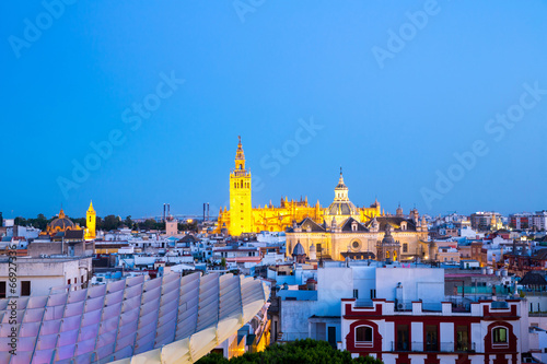 Seville Cathedral at dusk spain