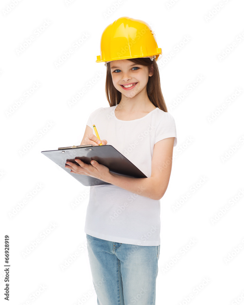 smiling little girl in protective helmet smiling little girl in protective helmet