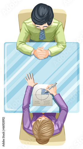 A topview of two people at the table