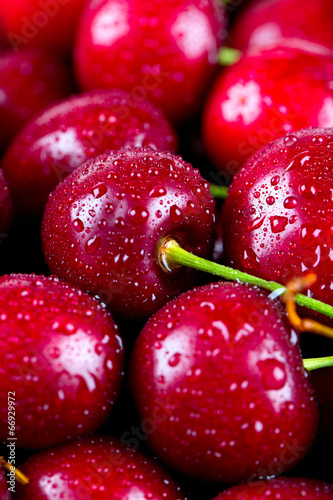 wet cherries background