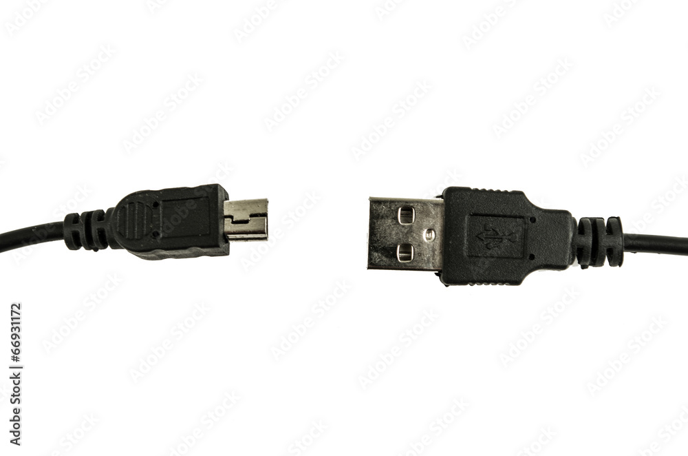 black usb cable isolated on white black usb cable isolated on white