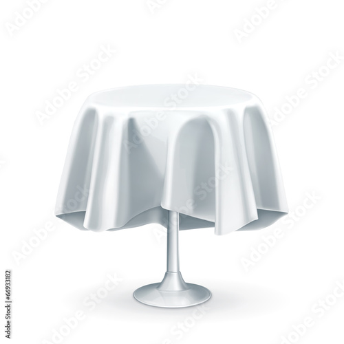 Round table with white tablecloth, vector illustration