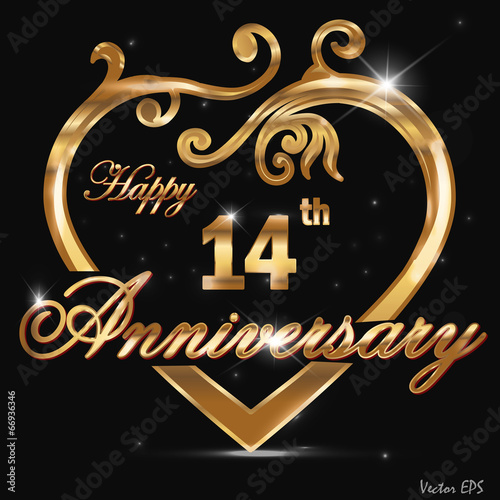 14 year anniversary golden heart card