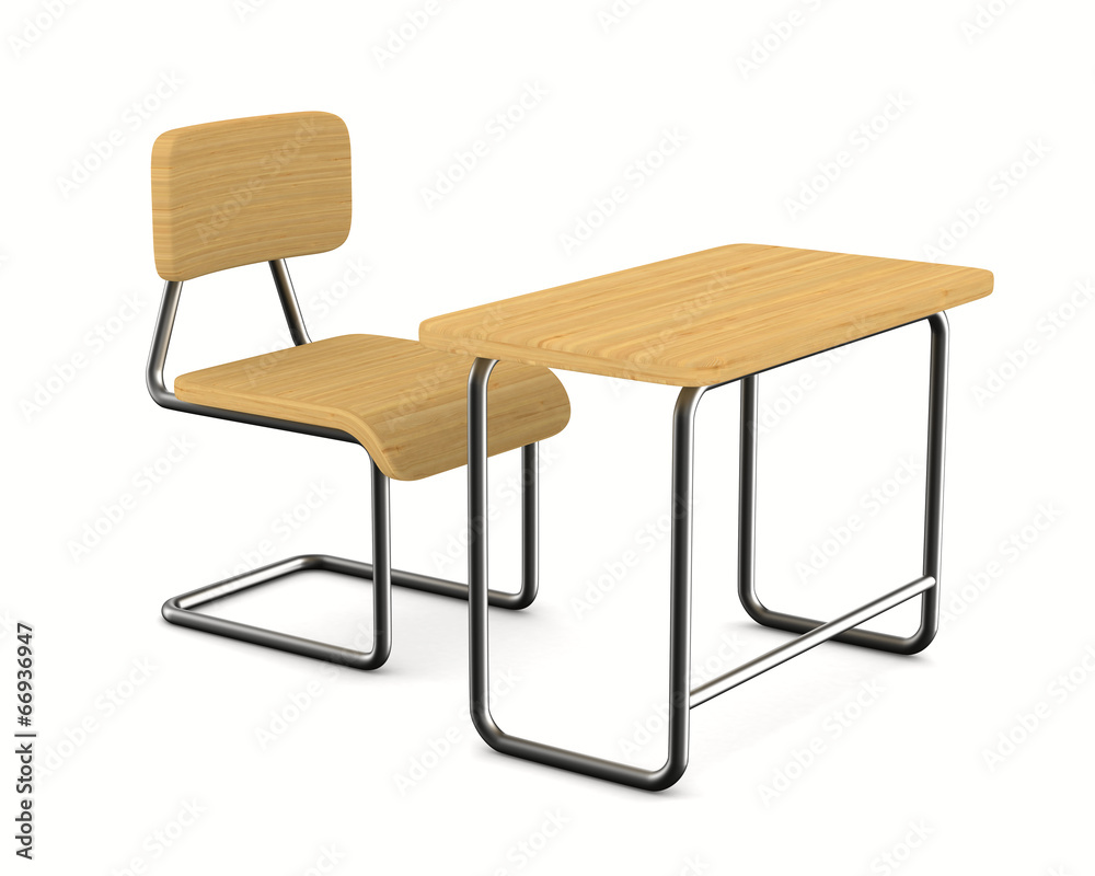 School desk and chair on white background. Isolated 3D image School desk and chair on white background. Isolated 3D image