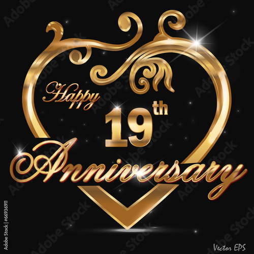 19 year anniversary golden heart card
