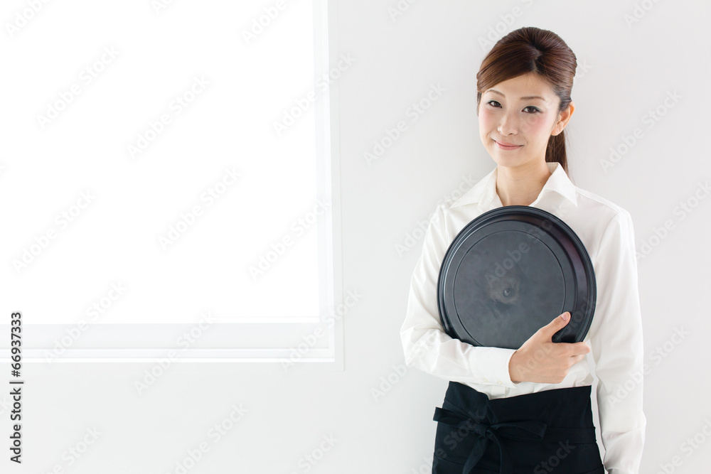 young asian waitress in white room young asian waitress in white room