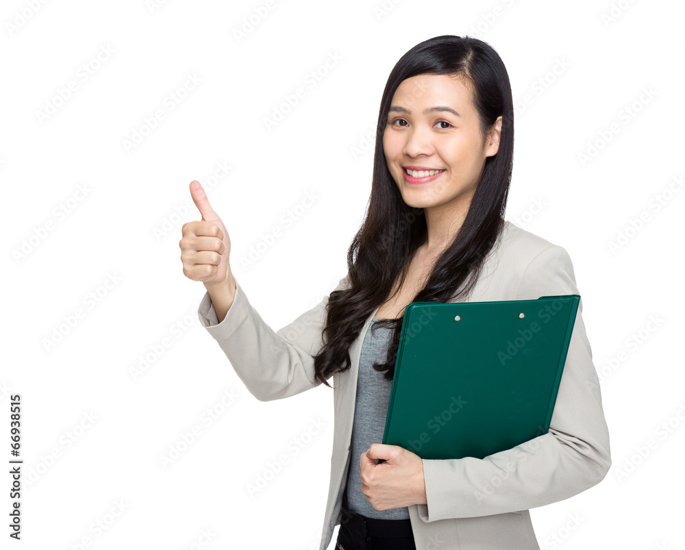 Business woman with clipboard and thumb up Business woman with clipboard and thumb up