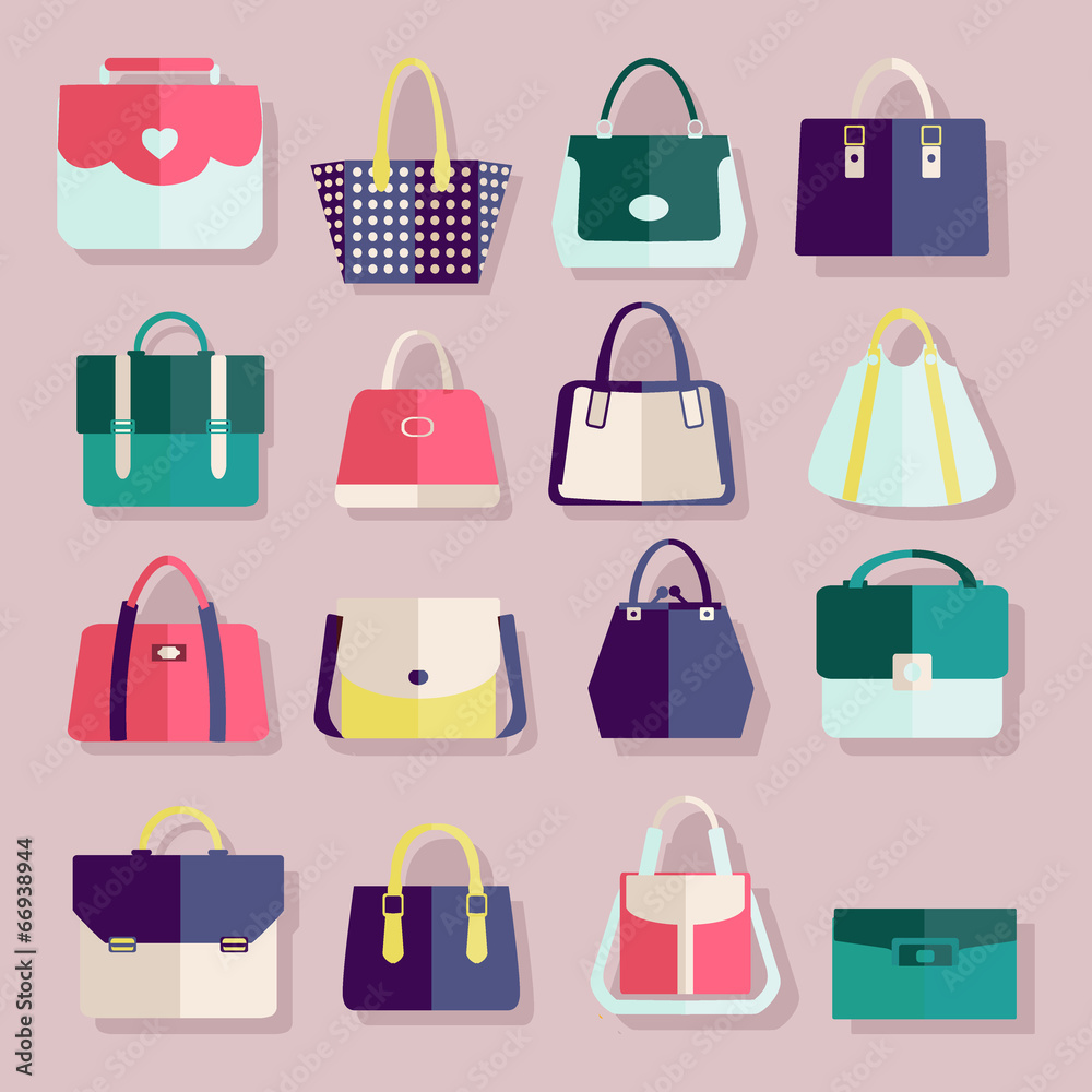 Flat icons set of fashion bags Flat icons set of fashion bags
