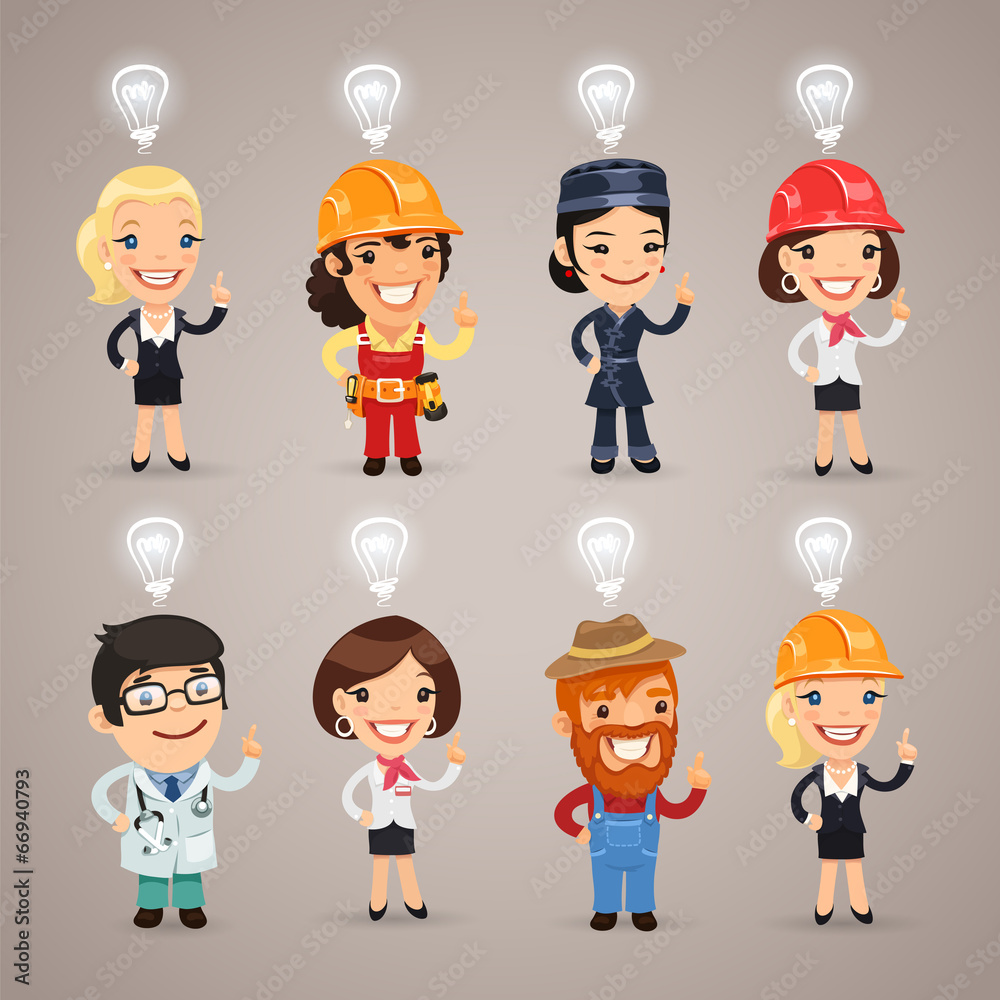 Set Of The Different Profession Characters With Idea Signs Above Set Of The Different Profession Characters With Idea Signs Above