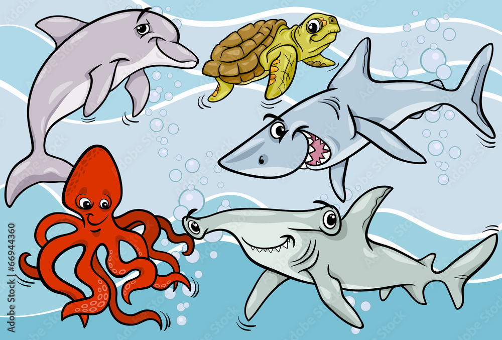 Fototapeta premium sea life animals and fish cartoon