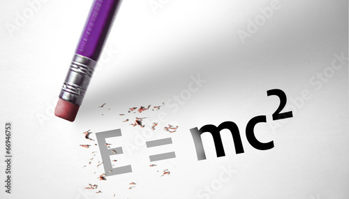 Plakat w ramie Eraser deleting the concept E=mc2