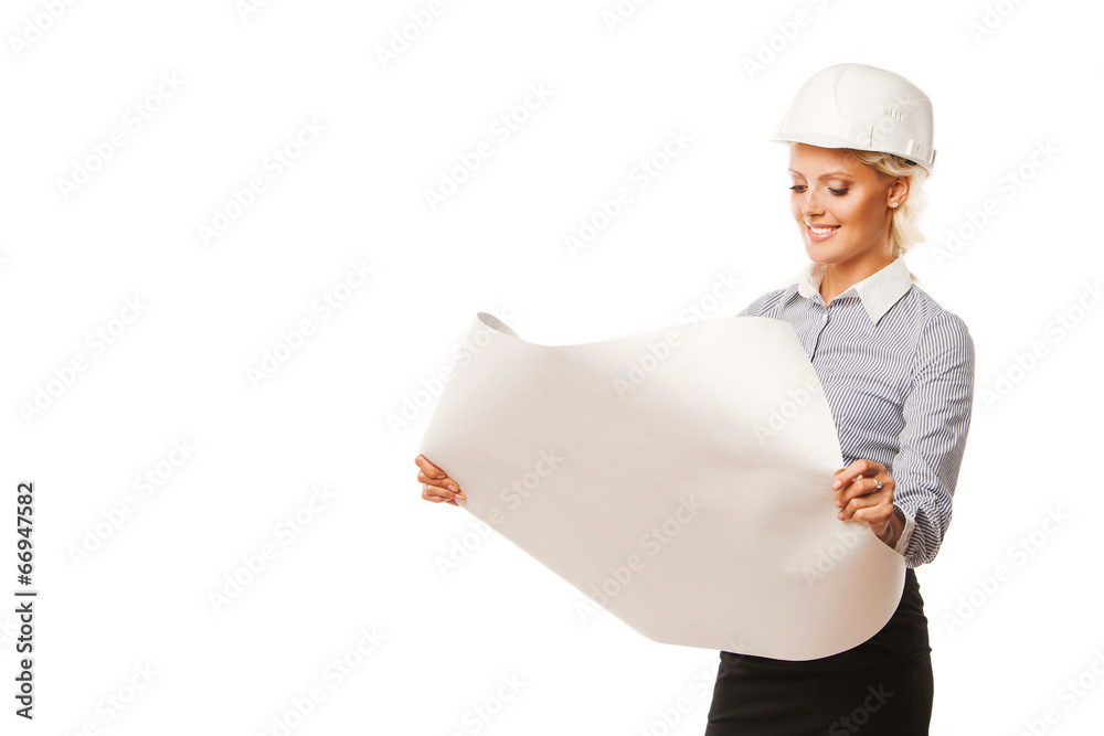female architect checking her plan female architect checking her plan
